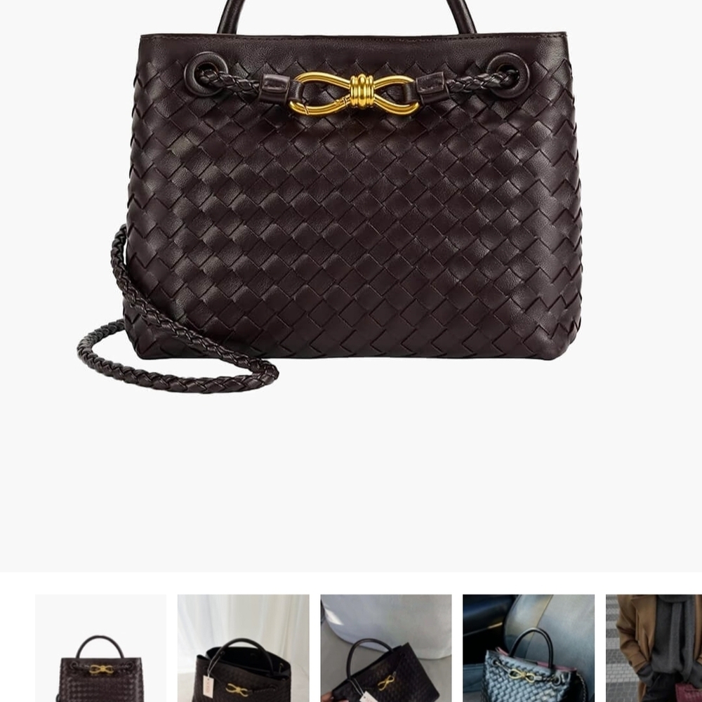 Chic Brown Woven Leather Shoulder Bag with Gold Accent